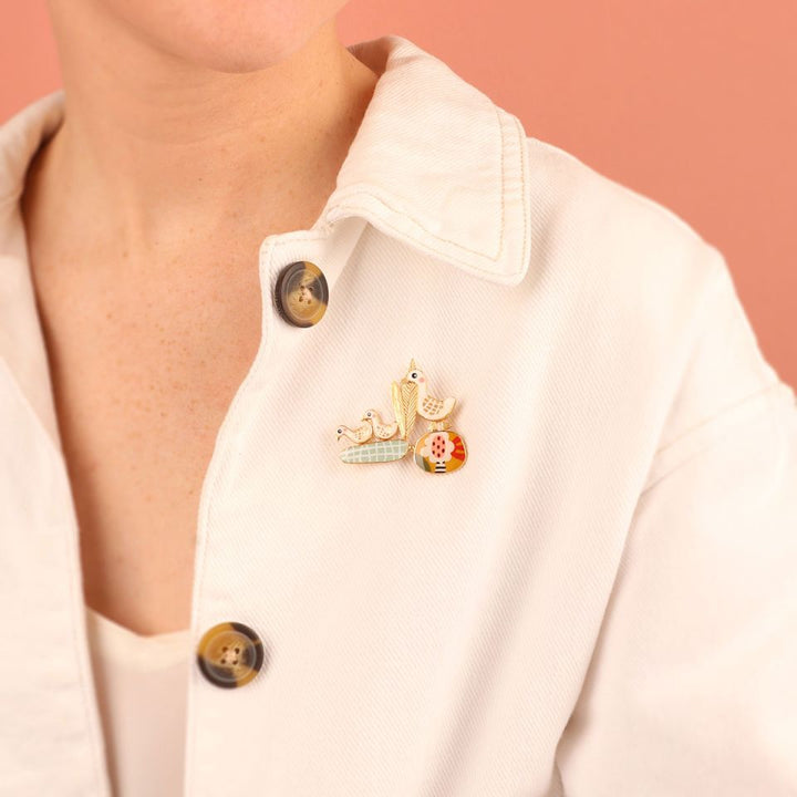 Brosche Plume – Handbemalte Designer-Brosche mit Tiermotiv