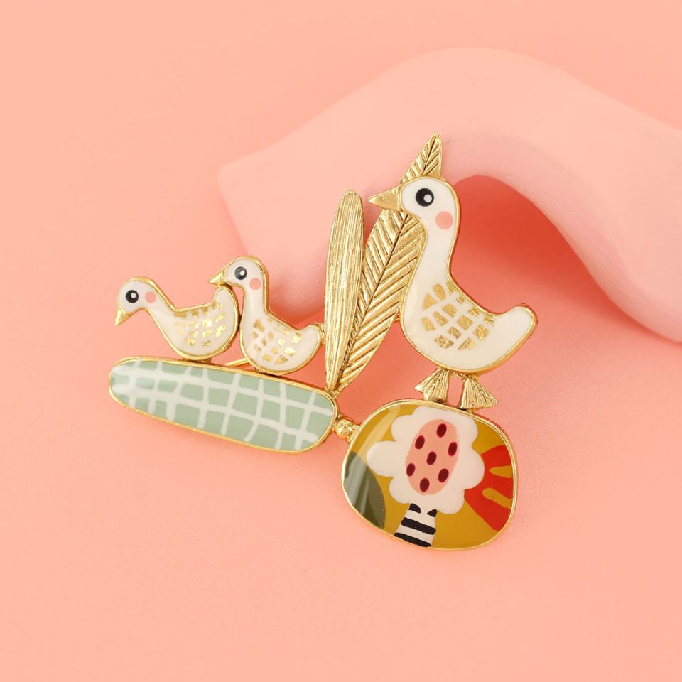 Brosche Plume – Handbemalte Designer-Brosche mit Tiermotiv