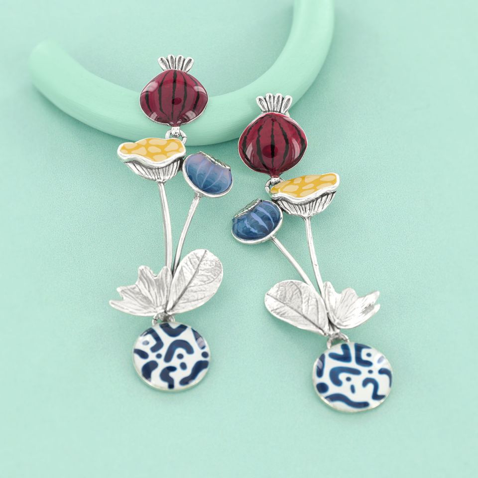 Taratata Ohrhänger Opium – Bunte Sommer-Ohrringe mit handgemalten Mohnblumen