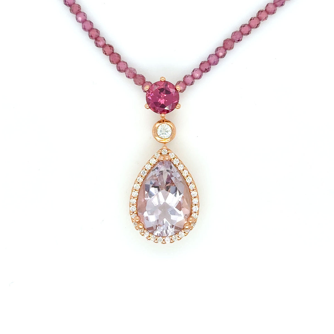 Halskette Tropfen-Anhänger, 585 Roségold, pink Amethyst