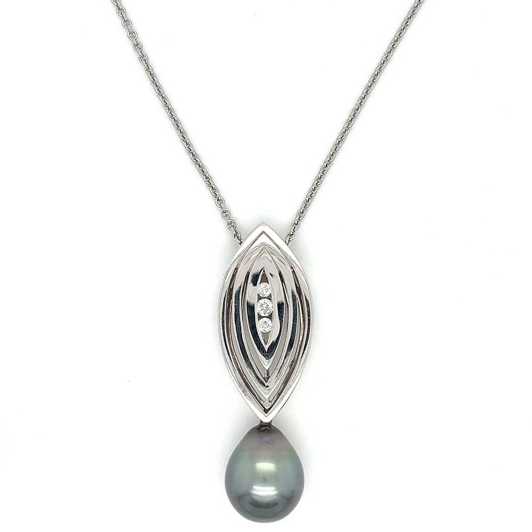 Tahitiperlen-Anhänger 585 Weißgold Brillant 0,15ct | Set mit Omega-Kette