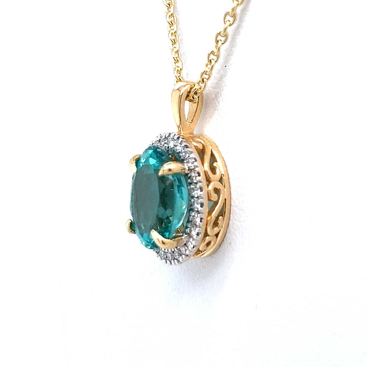 Anhänger 750 Gelbgold mit 1,82 ct Apatit & 0,14 ct Brillanten