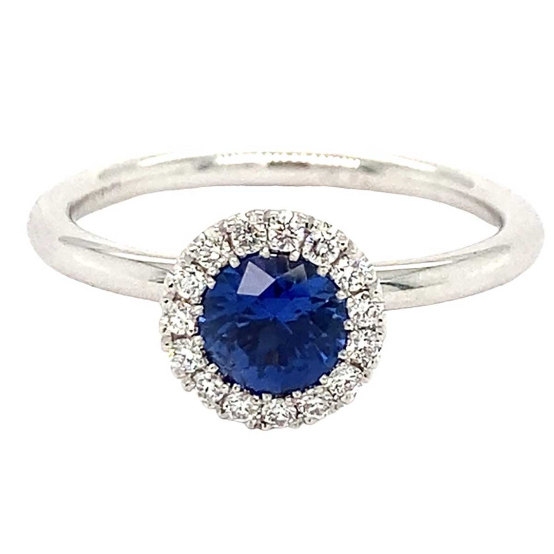Ring 750 Weißgold mit 0,76 ct Safir & 0,17 ct Brillanten