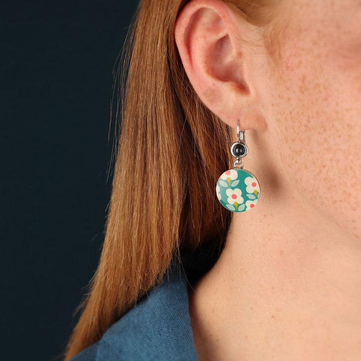 Taratata Ohrringe Tweed - Modeschmuck mit Blumenmotiv Türkis