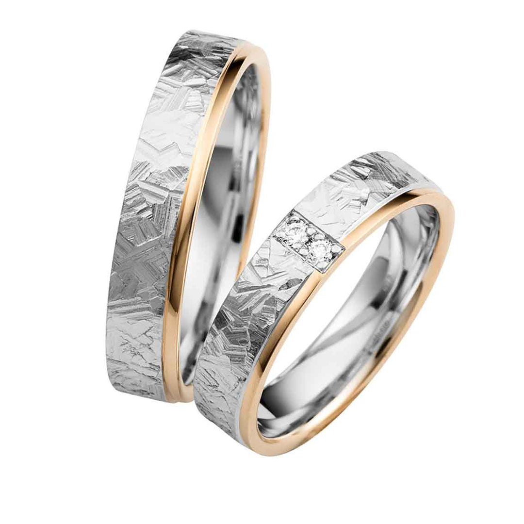 Eheringe Set, 4,5 mm, Weißgold/Mittelgold, Brillanten