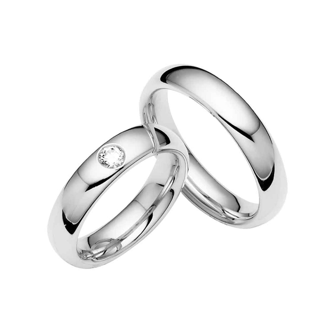 Eheringe Set, 5 mm, Weißgold, Brillant