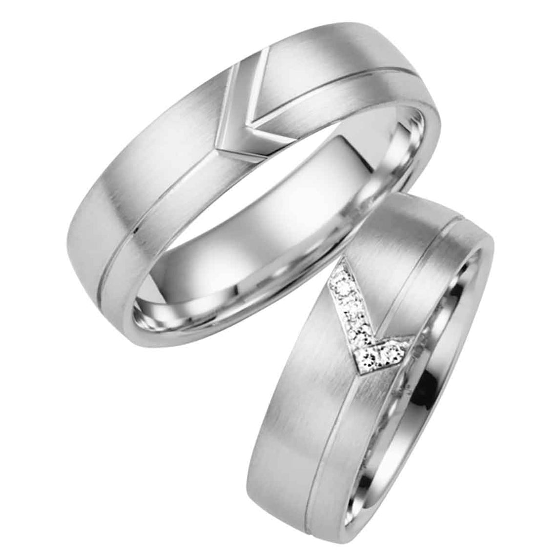 Eheringe Set, 6 mm, Weißgold, Brillanten