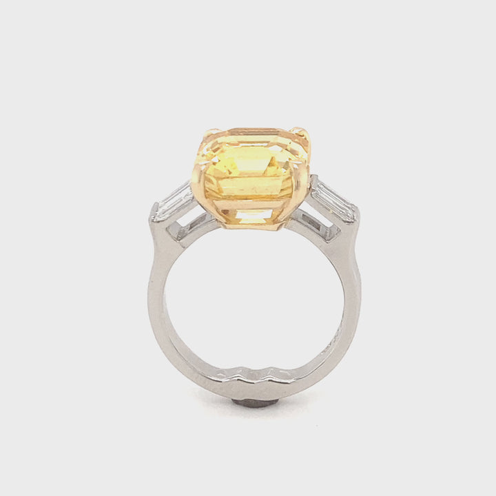 Damenring Platin 950 Gelbgold 750 | Safir gelb 7,32ct Diamant 0,36ct