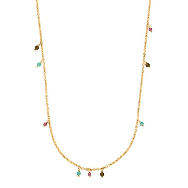 Halskette ENJOY52 Sterlingsilber vergoldet, Halbedelsteine, 45 + 5 cm