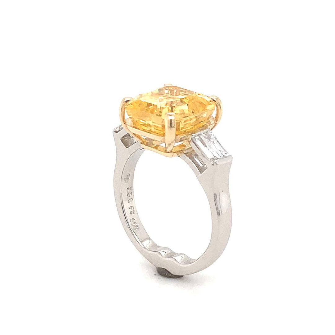 Damenring Platin 950 Gelbgold 750 | Safir gelb 7,32ct Diamant 0,36ct