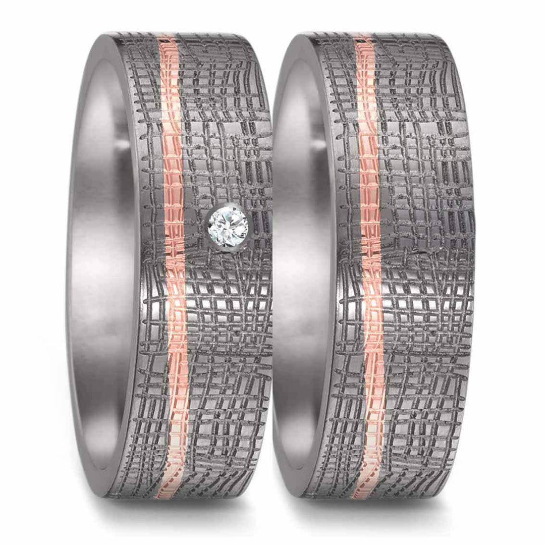 Teno Eheringe Tantal, 750/18 K Rotgold Diamant 0,02 ct - My Fine Jewellery