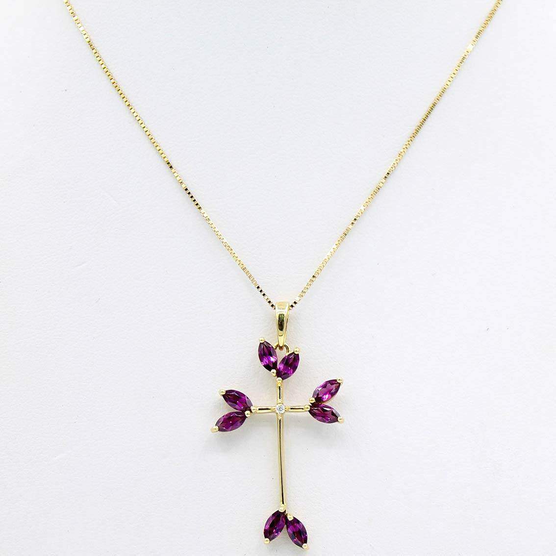 Kreuzanhänger Gelbgold, Venezianerkette, Rhodolith - My Fine Jewellery